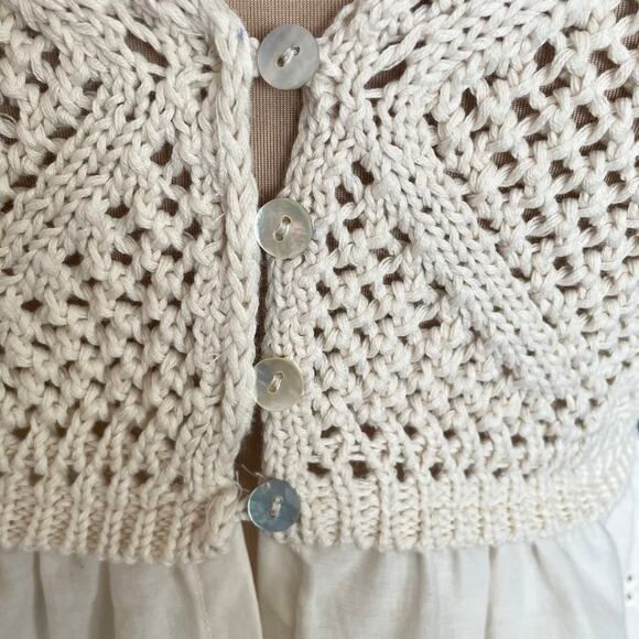 Room 34 Beige Crochet & Eyelet Lace Babydoll Tank Top MED Boho Festival Coquette - Picture 4 of 10